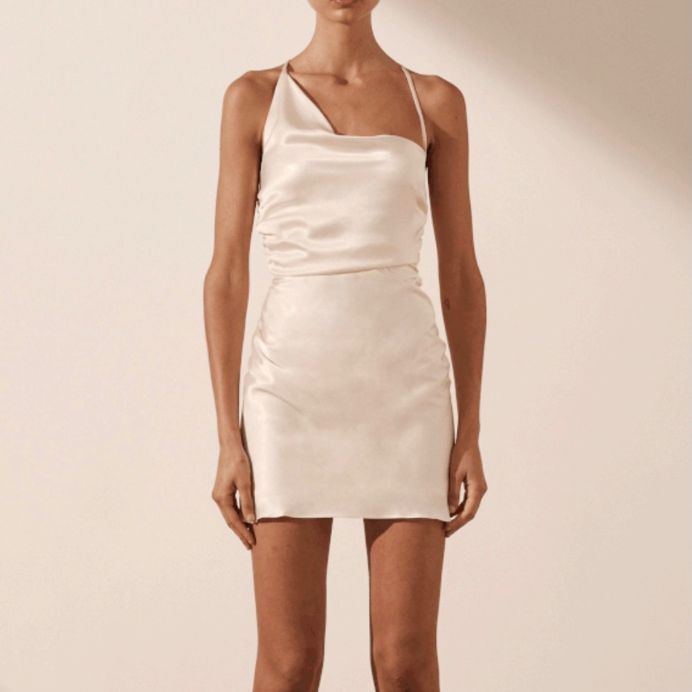 Shona Joy La Lune Asymmetrical Silk Dress - Cream